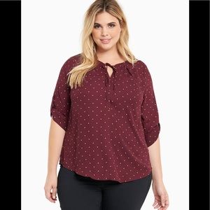 Burgundy Torrid Polka Dot Tie Neck Top NWOT